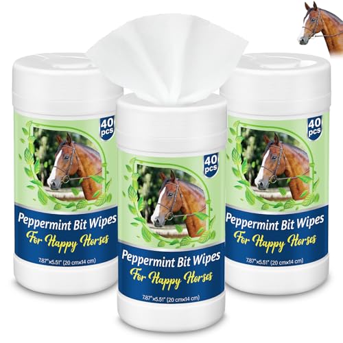 Threlaco 3 Pack Horse Bit Wipes 120 Pcs Peppermint Horse Bit Cleaners for Happy Horse Disposable Cleaning Wipes for English or Western Bits - style: Peppermint
