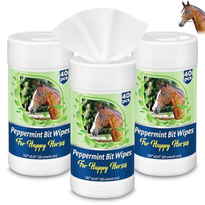 Threlaco 3 Pack Horse Bit Wipes 120 Pcs Peppermint Horse Bit Cleaners for Happy Horse Disposable Cleaning Wipes for English or Western Bits - style: Peppermint