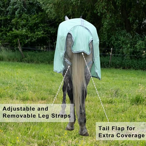 Horse Fly Sheet Lining, Mesh Equine Sheets Fly Rug, UV Protection | Breathable Mesh Fly Sheet for Horse, Equine Summer Sheet, Bug Mosquito FlySheet for Stable, Pasture, Barn (69", Mint Green) - size: 69 Inch