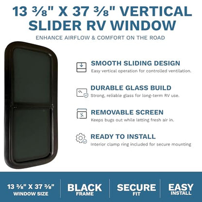 ProCamp RV Window 12x36 | Vertical Slider, Screen & Trim Ring