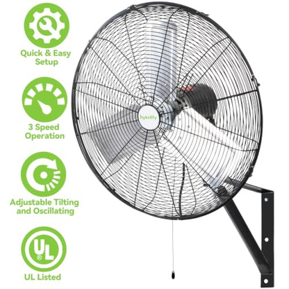 hykolity 24 in. 6500 CFM High Velocity Industrial Wall Fan, 3-Speed Heavy Duty Wall Mount Oscillating Shop Fan for Commercial, Warehouse, Garage, Workshops, Factory, 2 Pack - size: 24 IN
