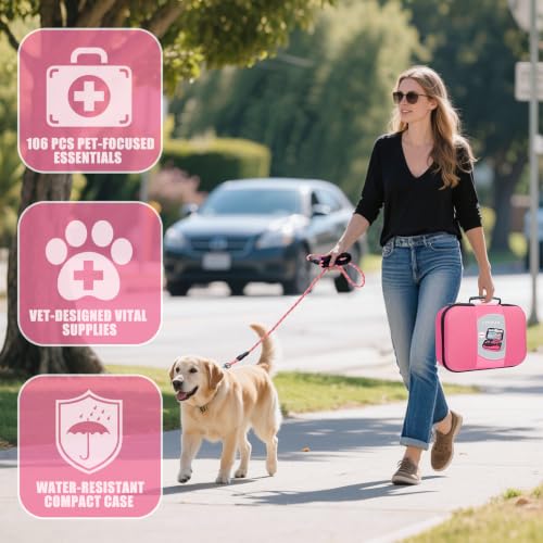 Pet First Aid Kit for Dogs - Pet Emergency Kit for Camping Hiking Traveling Hunting and Sports (Pink) - color: Pink