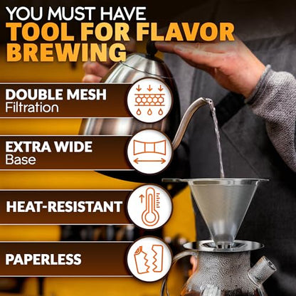 Stainless Steel Pour Over Coffee Dripper Set with 2 Cups, 600 Mesh - style: Coffee Filters