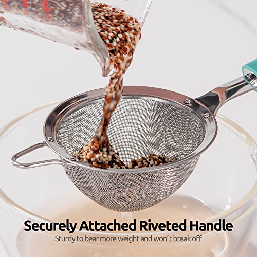 18/8 Stainless Steel Mesh Strainer: U-Taste 3.9 Inch Kitchen Fine Mesh Sieve Food Colander with Riveted Sturdy Silicone Handle and 30 Mesh Hole for Straining Flour, Quinoa, Tea, Juice (Aqua Sky) - color: (1) Aqua Sky, size: Small (3.9 x 11.1 in)