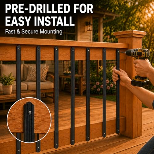 50 Pack 32.25" Aluminum Deck Balusters with Screws | Rust-Resistant Aluminum, Pre-Drilled for Side-Mount, Anti-Bend Flat Profile, for Deck Porch Stair Balcony Railing - size: 32.251inch