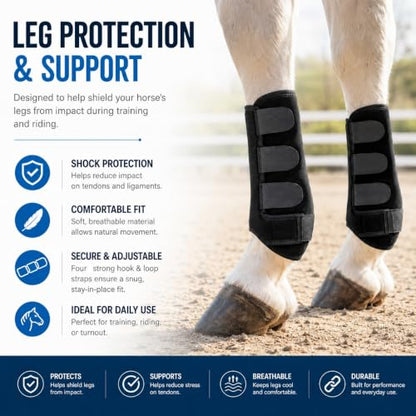 Horse Sport Boots 4 Pack Front Hind Neoprene Splint Leg Wraps - color: Black