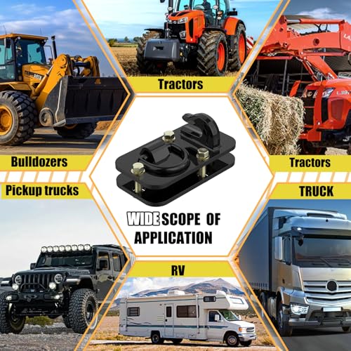 2 Pack 3/8" Tractor Bucket Hooks with Tie Down Ring - Grade 70 Forged Steel Bolt-On Grab Hook with Backing Plate, Max Load 15,000 lbs, Compatible with Kubota, John Deere, RV, UTV, Truck, Black - color: Black
