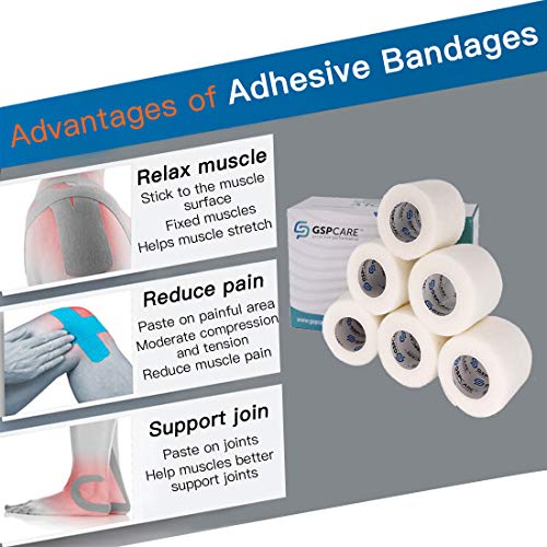 Self Adherent Cohesive Bandages Wrap 24 Count 2" x 5 Yards, Medical Tape, Adhesive Flexible Breathable First Aid Non Woven Rolls, Stretch Athletic, Ankle Sprains & Swelling, Sports - color: White, size: 24 Count (Pack of 1)