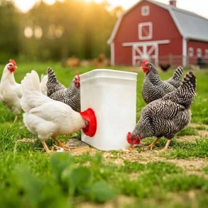 DIY Chicken Feeder Ports, 4 Ports Chicken Feeder No Waste, DIY Automatic Poultry Feeder Cups Kit, Rain Proof Gravity Feeder Port with Hole Saw for Buckets Barrels Bins Troughs