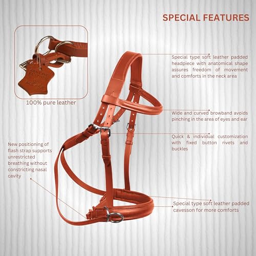 Hulara Genuine English Leather Crossover | Crossunder Bitless Horse Bridle Headstall with Reins - color: Tan, size: Cob