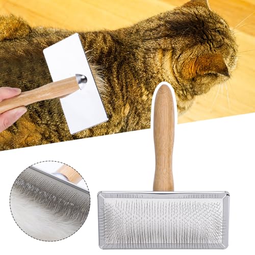Wool Carders Needle Felting Brush, Hand Carders for Wool, Craft Wool Needle Felting Tools with Solid Wood Handle, Slicker Brush for Dogs, Spinning and Weaving, for Craft Felt Project (Silver) - color: Silver