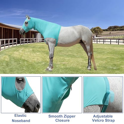 Horse Slinky Hood with Zipper, Stretchy Sleazy Hood Turquoise M - color: Turquoise, size: Medium