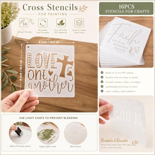16 Cross Stencils for Faith Journals, Prayer Cards, Church Signs, Gifts - color: Cross