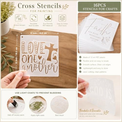 16 Cross Stencils for Faith Journals, Prayer Cards, Church Signs, Gifts - color: Cross
