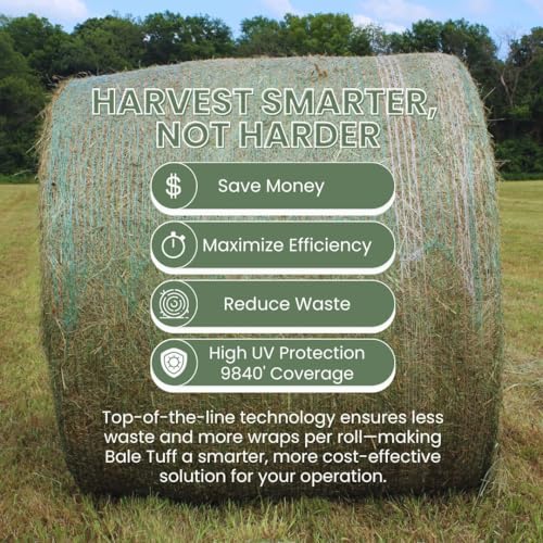 Bale Tuff Round Bale Net Wrap - Green - 48inx9840ft - 5-Ft Balers - 1 Roll | Heavy-duty Extruded Resins, High-density Silage Compression, Solar UV-resistant Mesh, Smooth-feed design
