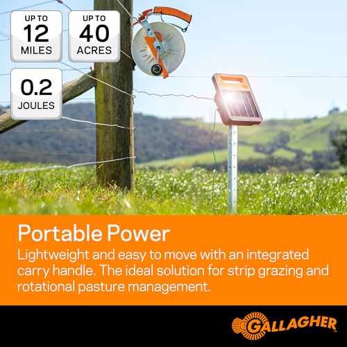 Gallagher S20 Solar Electric Fence Charger | Powers Up to 2 Miles of Typical Fence | Lithium Battery Technology | 0.2 Joule Solar Energizer for Poultry, Livestock, Gardens, and Pets