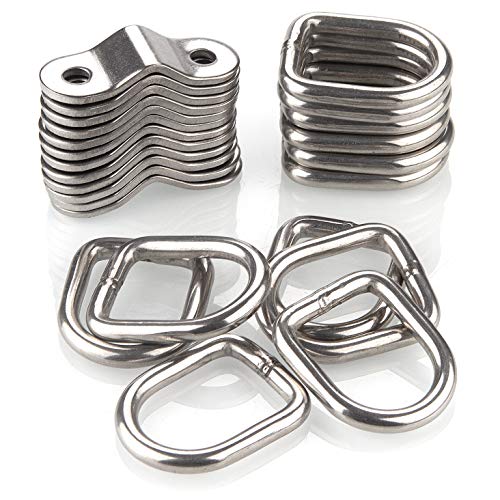 12 Pack Tie Down Rings with Mounting Bracket, Heavy Duty Stainless Steel Lashing Ring D-Ring Anchor Point, 1/4" Surface Mount for Trailer Truck Hauling, Cargo Load, RV Pickup Camper and Boats