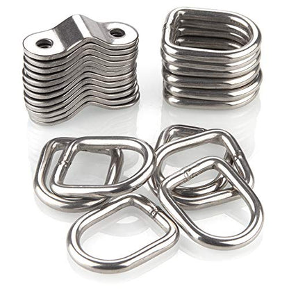 12 Pack Tie Down Rings with Mounting Bracket, Heavy Duty Stainless Steel Lashing Ring D-Ring Anchor Point, 1/4" Surface Mount for Trailer Truck Hauling, Cargo Load, RV Pickup Camper and Boats