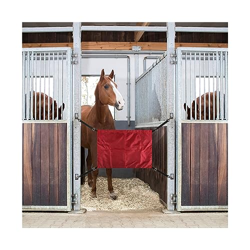 Horse Stall Guard with Swivel Snap Hook,Horse Stall Aisle Guard Fence with Ajustable Straps Strong Metal Push Gate Clip Equestrian Products - color: Red