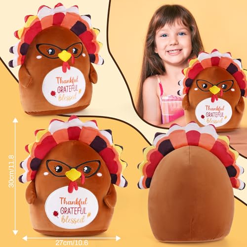 Thanksgiving Turkey Plush Toy, 12 Inch Fall Turkey Stuffed Animal with Glasses, Soft Cute Autumn Plushie Pillow Gift for Girls Boys, Thankful Grateful Blessed Decor for Table Centerpiece - style: Thanksgiving Turkey