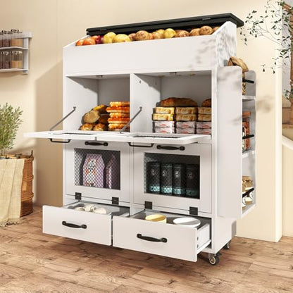 Verano Garden 31.5" Large Potato and Onion Storage Bin on Wheels, Bread Box - color: White, size: 31.5"