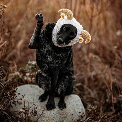 Ram Goat Costume - Warm Knit Dog Snood Wrap for Pets, Neck Ear Cover Protection, Halloween Winter (Medium) - size: Medium