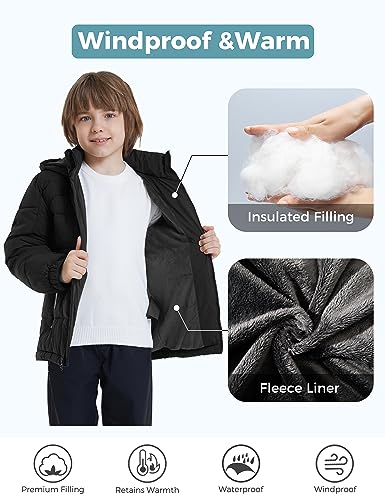ZSHOW Boys' Puffer Jacket Soft Fleece Lined Winter Coat Outerwear Jacket - color: Pure Black, size: 14-16