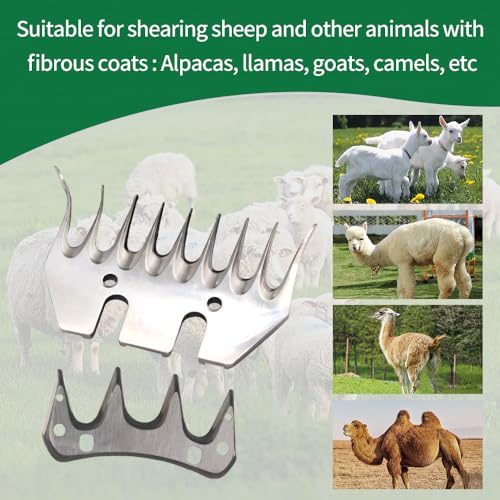 Sheep Shears Blades 9-Tooth Wool Shearing Comb and Cutter Blade Set for Alpaca Goats Wool Cutter Grooming Trimmer(9T Scimitar+Front Blade) - size: 9T scimitar+front blade