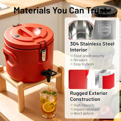 3.5Gal Insulated Beverage Dispenser for Hot & Cold Drinks 304 Stainless Steel Interior & Spout, Double-Wall Vacuum Portable Cooler Jug for Ice Water, Coffee, Lemonade Camping Party Sports - size: 3.5 Gallon