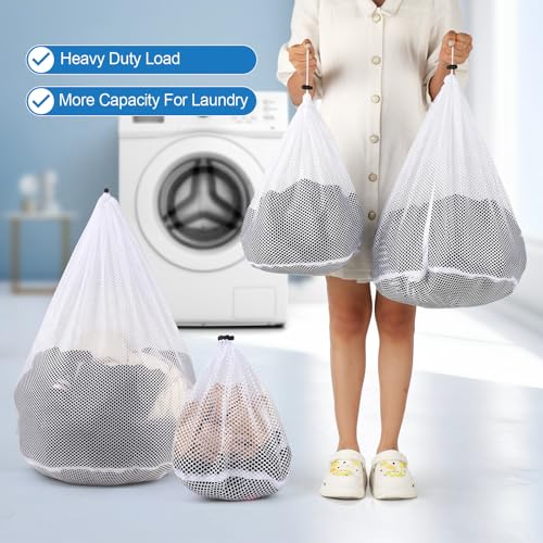 4Pcs Mesh Laundry Bags Washing Machine Mesh Wash Bags for Clothes,Underwear,Lingerie, Bed Linen with Drawstring Closure Sturdy(4 Size) - color: White, size: Pack 4 pcs
