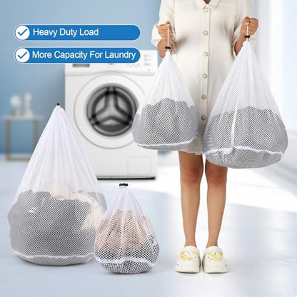 4Pcs Mesh Laundry Bags Washing Machine Mesh Wash Bags for Clothes,Underwear,Lingerie, Bed Linen with Drawstring Closure Sturdy(4 Size) - color: White, size: Pack 4 pcs