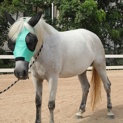 Stretchy Horse Fly Mask with Ears, Large Eye Space Green Cob - color: Green, size: Cob