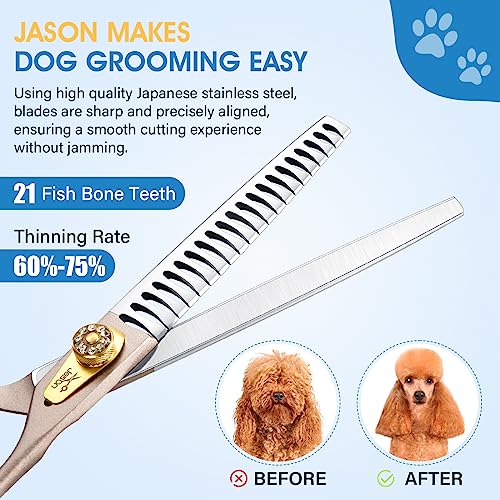 JASON Dog Grooming Chunker Scissors - 7" Thinning Shears 21 Fishbone Teeth - color: Rosegold, size: 7.02