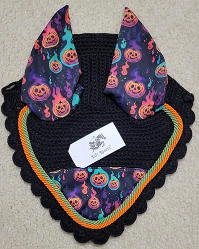 Halloween Theme Horse English All Purpose Saddle Pad with Matching Ear Bonnet Fly Veil Shows Tack