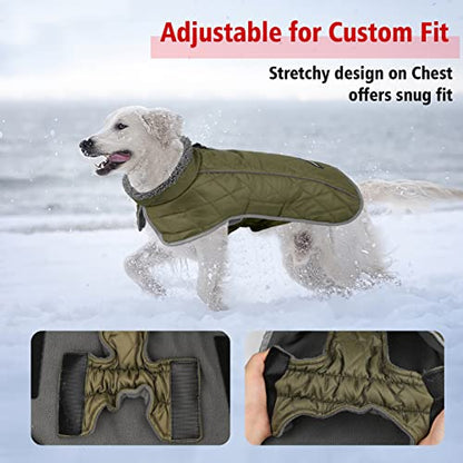 Fragralley Dog Coat Small, Waterproof Dog Jacket with Warm Fleece Lining, Adjustable Reflective Dogs Winter Coat, Turtleneck Pet Coats for Cold Weather ArmyGreen S - color: ArmyGreen, size: Small