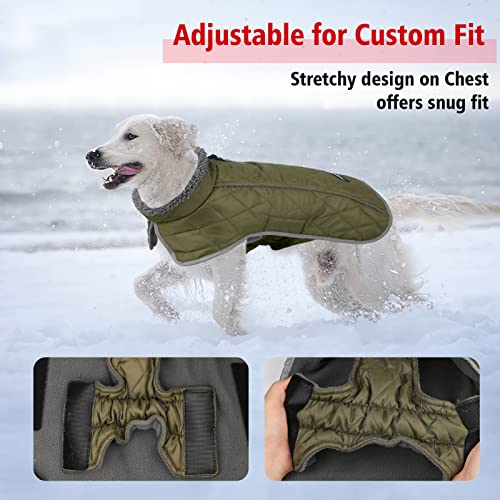 Fragralley Dog Coat Medium, Waterproof Dog Jacket with Warm Fleece Lining, Adjustable Reflective Dogs Winter Coat, Turtleneck Pet Coats for Cold Weather (ArmyGreen M) - color: ArmyGreen, size: Medium