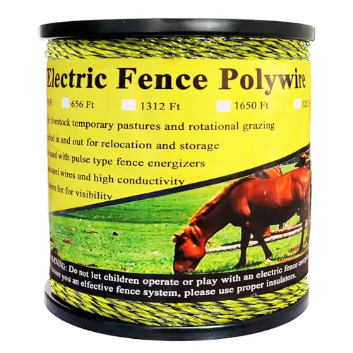 1650 Feet Electric Fence Polywire, 500 Meters 1/8" Diameter Portable Electric Fencing Poly Wire Rope Line 6 Steel Strands for Reliable Conductivity & Rust Resistance - size: 1650 Ft
