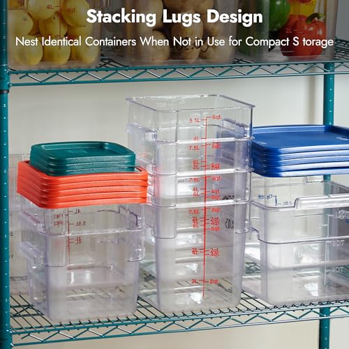 CURTA 8-Pack 18 Qt NSF Clear Polycarbonate Food Storage Containers with Blue Lids - Square, Commercial-Grade, Freezer & Dishwasher Safe, Stackable - color: 18.0 Qt 8-Pack(Blue Lids)