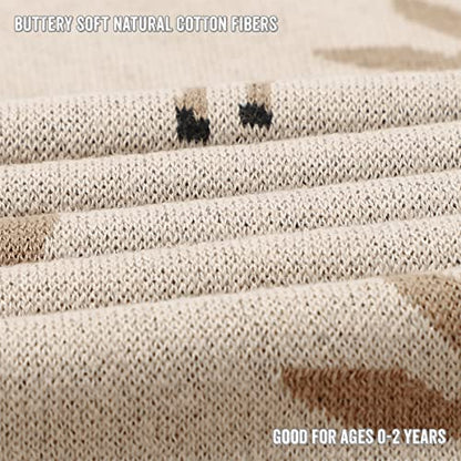 Knit Baby Swaddle Blanket - 100% Cotton Soft Cozy Receiving Swaddling Stroller Blanket Quilt for Shower Gift Registry for Newborns Infants Toddlers Gender Neutral (Deer - Taupe) - color: 07 - Deer - Taupe