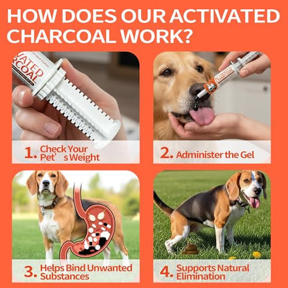Activated Charcoal First Aid Kit -Emergency Support for Dogs, Cats & Puppies, Natural Charcoal Formula for Digestive Balance, Camping & Home Essential Oral Anti Diarrhea Digestive (60ml 1Tubes)