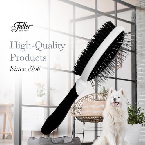 Fuller Brush 2-in-1 Double-Sided Pet Brush - Electroplated Round-Ended Steel Pins Positioned Into a Flexible Cushion on One Side & Nylon Bristles - Remove Shedding - Tool For Grooming Dogs & Cats - size: 2-in-1 Double-Sided