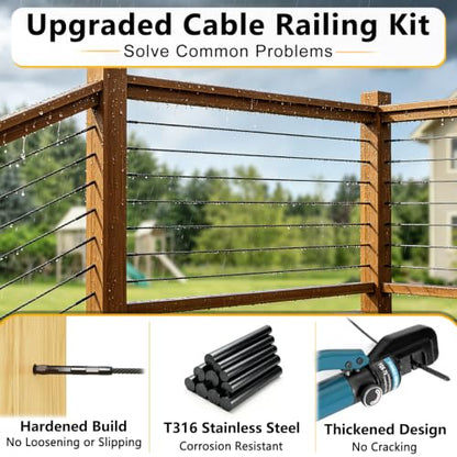 DN Mate Black Cable Railing Kit Swage Lag Screws 100Pack for 1/8" Cable | Cable Railing Hardware for Wood Post, Deck/Stair, Left&Right Handed Thread T316 Stainless Steel Marine Grade DM45 with Wrench - color: Black