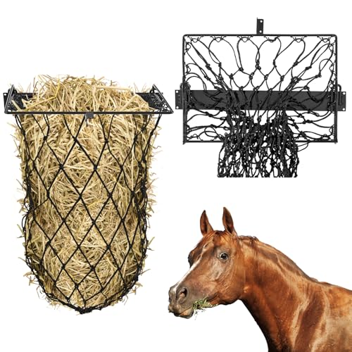 Yaocom 1 Set Black Wall Mount Hay Feeder for Horses Goats Heavy Duty Hay Rack with Net Slow Feeder Wall Mounted for Stall Barn, Easy to Install and Save Hays (Square) - color: Black