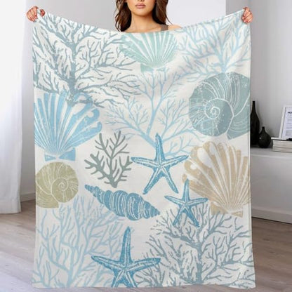 Starfish Seashell Fleece Throw Blanket for Couch Adults Teens 40" X 50" - color: Starfish Seashell, size: 40x50 inch
