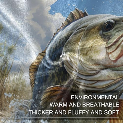 Bass Fish Fleece Throw Blanket for Couch Adults Teens 50" X 60" - color: Bass Fish, size: 50x60 inch