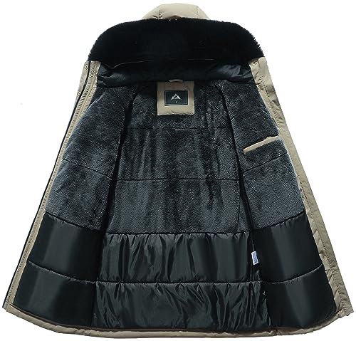MOERDENG Women's Long Winter Down Coat Thicken Fleece Lined Puffer Jacket | Faux Fur Detachable Hood Parka Warm,Waterproof and Windproof Overcoat - color: Khaki, size: Small