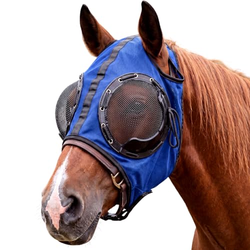 Adjustable Horse Fly Mask with Detachable Blinker, 60% UV Protection - color: Blue
