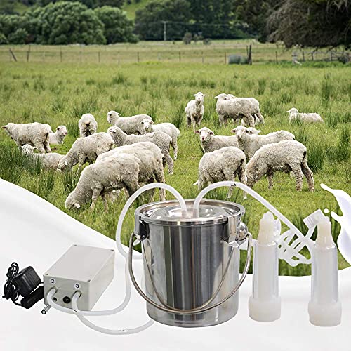 3L Goat Pulsation Vacuum Electric Milking Machine, Automatic Pulsation Breast Pump with 2 Teat Cups Stainless Steel Bucket for Goat.