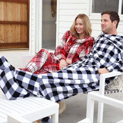 Catalonia Wearable Blanket with Sleeves & Foot Pocket for Adults - color: Plaid White, size: Fleece