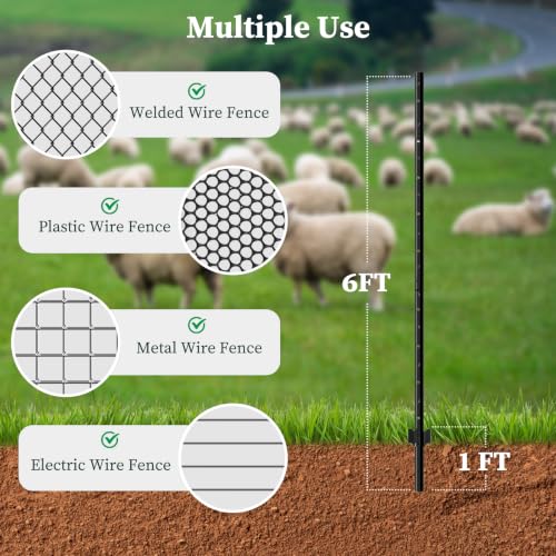 Metal Fence Posts Heavy Duty U-Post Stakes for Wire Fencing, 6 FT Black - color: Black, size: 6FT-10P